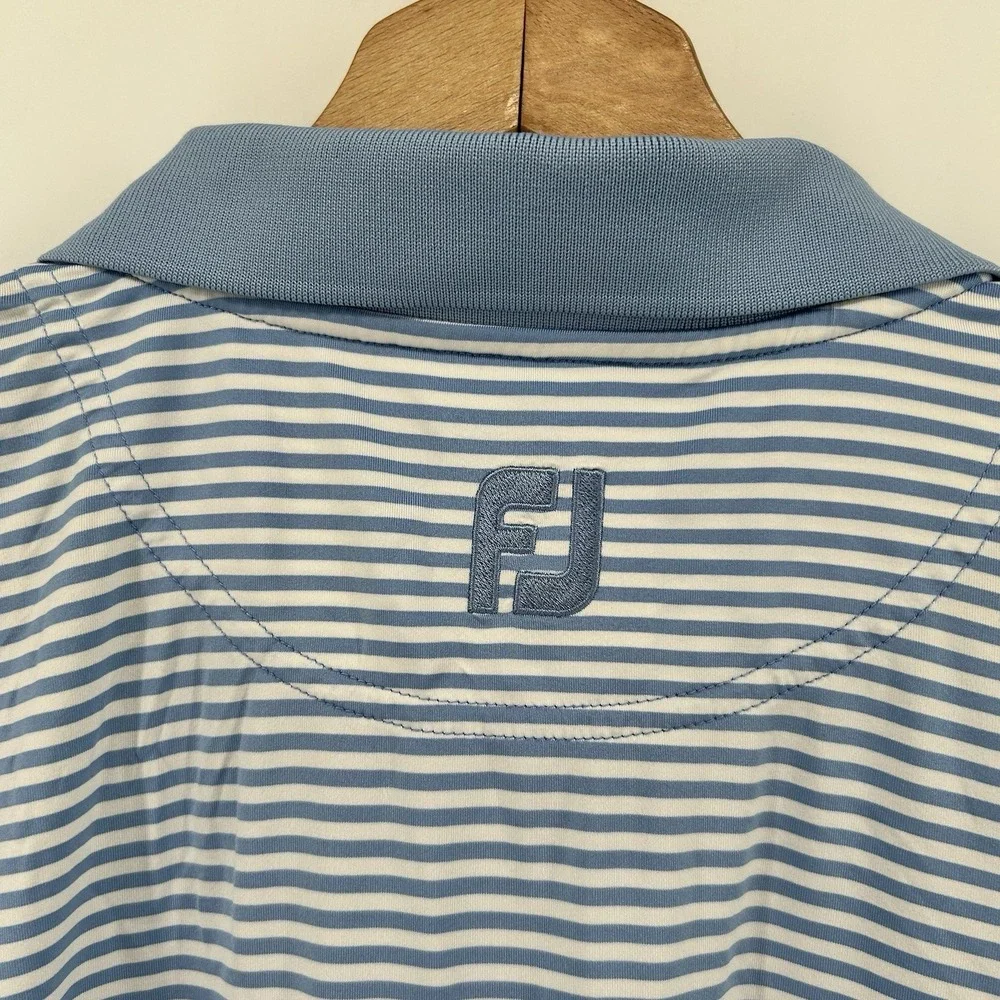 FootJoy Polo Shirt Mens 2XL Blue White Stripe ProDry‎ Lisle Golf Performance